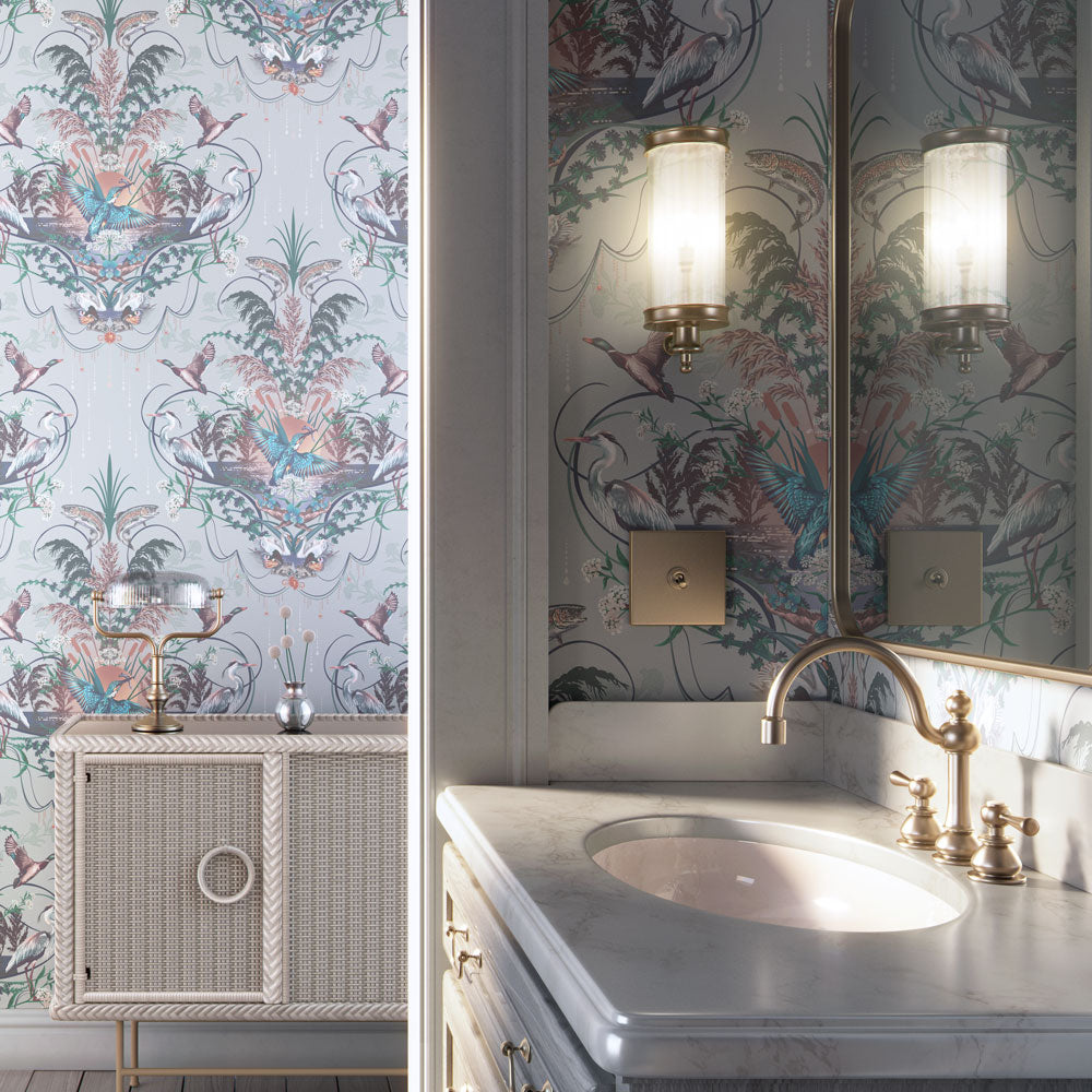 Light Blue Patterned Luxury Wallpaper with River design by Becca Who