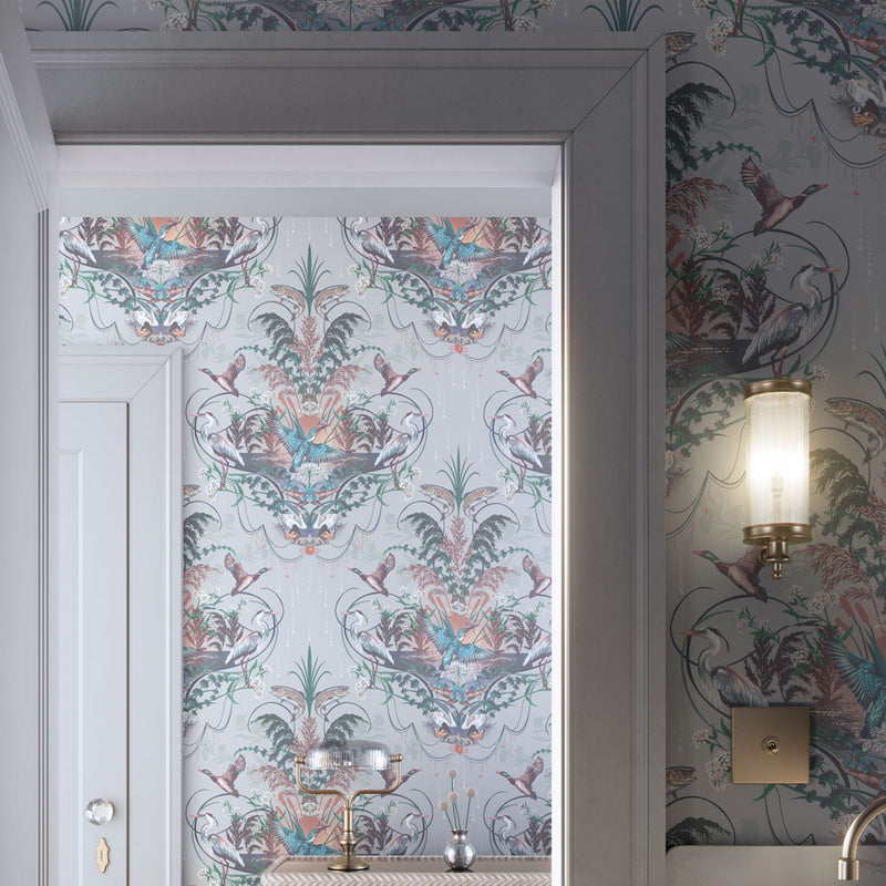 Light Blue Patterned Luxury Wallpaper with Elegant River design by Becca Who