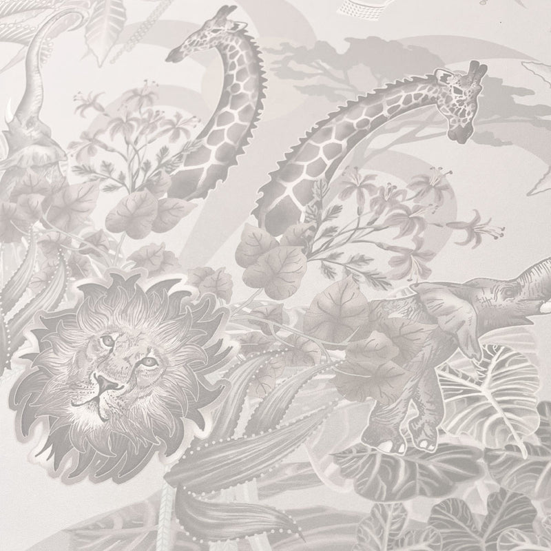 Pale Luxury Wallpaper with African Animals Pattern by Designer Becca Who