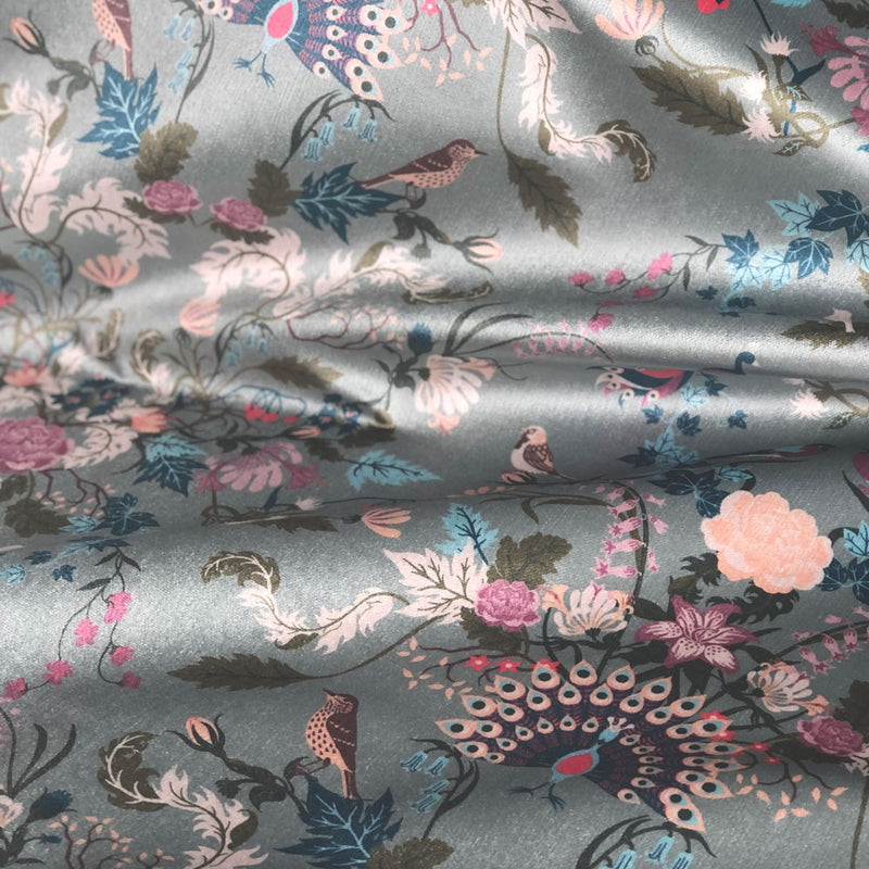Soft Green & Pink Patterned Floral Velvet Fabric by Becca Who