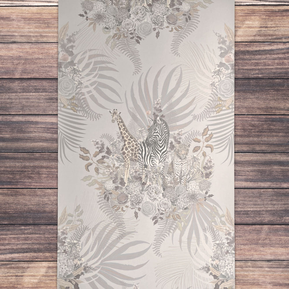 Pale Sand Statement Wallpaper with African Animals by Designer Becca Who