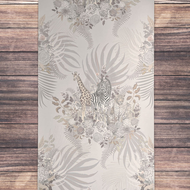 Pale Sand Statement Wallpaper with African Animals by Designer Becca Who