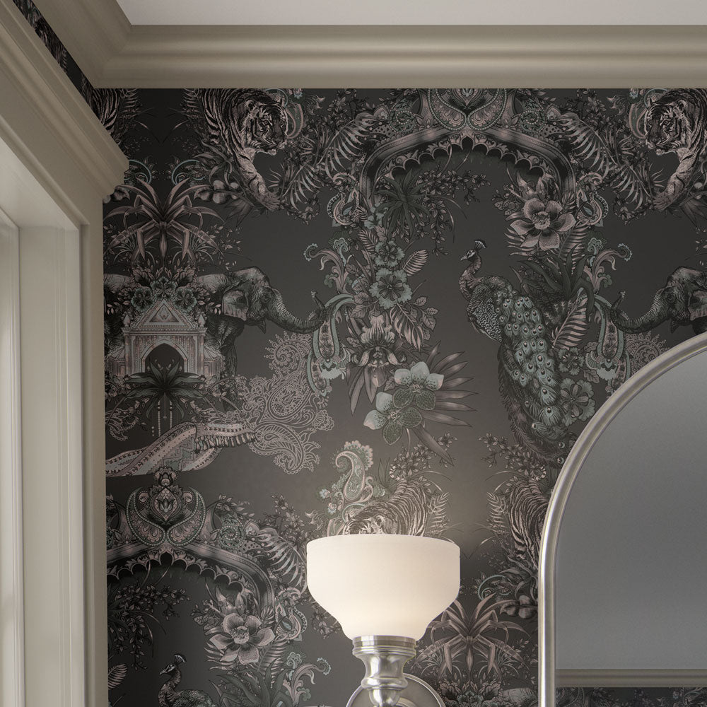 Dark Decor Wallpaper with Indian Pattern by Designer, Becca Who