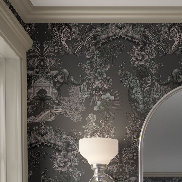 Dark Decor Wallpaper with Indian Pattern by Designer, Becca Who