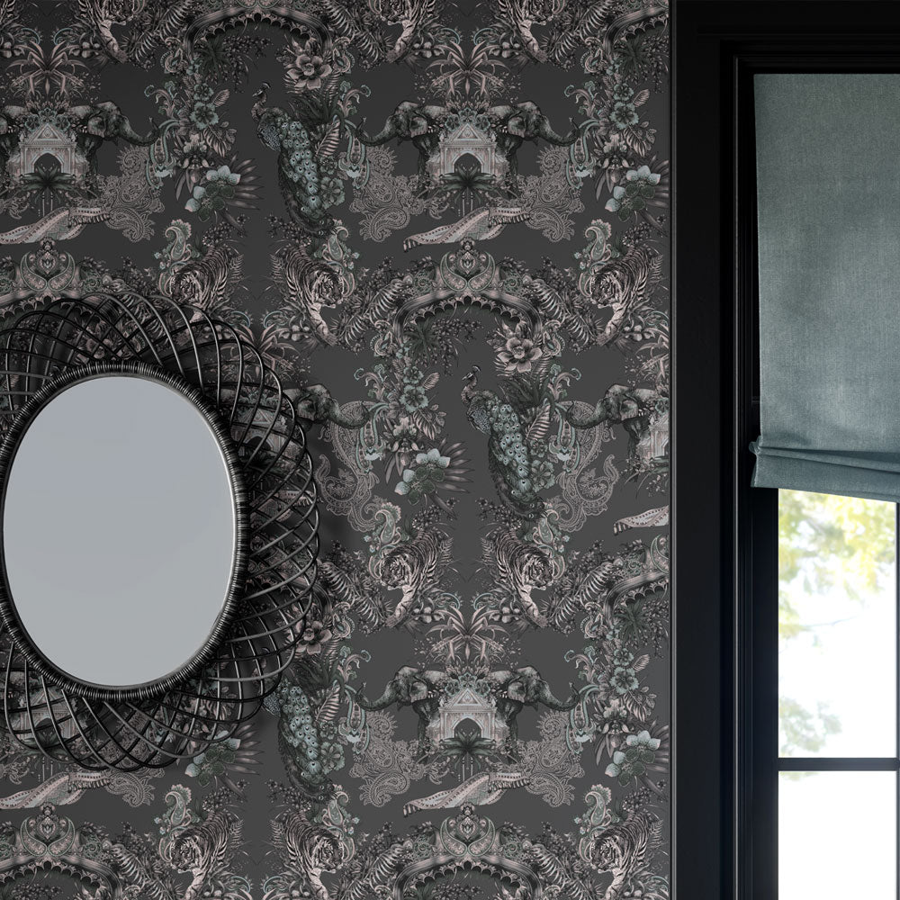Dark Charcoal Luxury Patterned Wallpaper