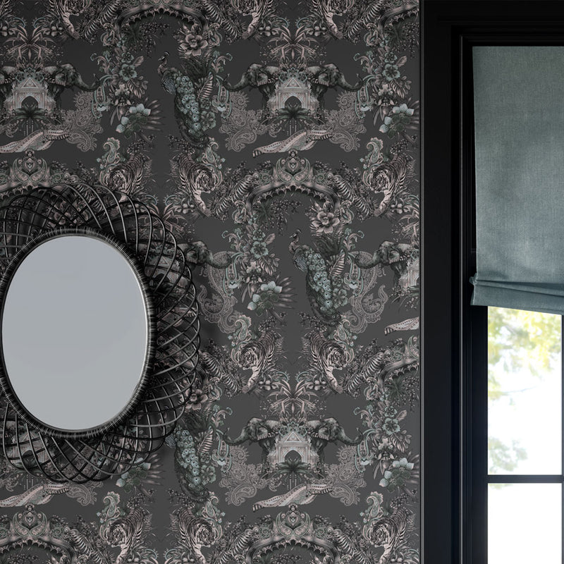 Dark Charcoal Luxury Patterned Wallpaper