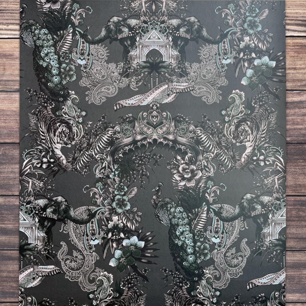 Dark Decor Statement Designer Wallpaper in Charcoal Grey by Becca Who