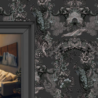 Dark Decor Luxury Statement Wallpaper in Charcoal Dark Grey by Designer Becca Who