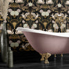 Luxury Designer Wallpaper Art Deco inspired Swan design in Charcoal and Gold by Becca Who