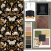 Art Deco inspired Designer Wallpaper with Swans in Blush, Gold and Charcoal by Becca Who