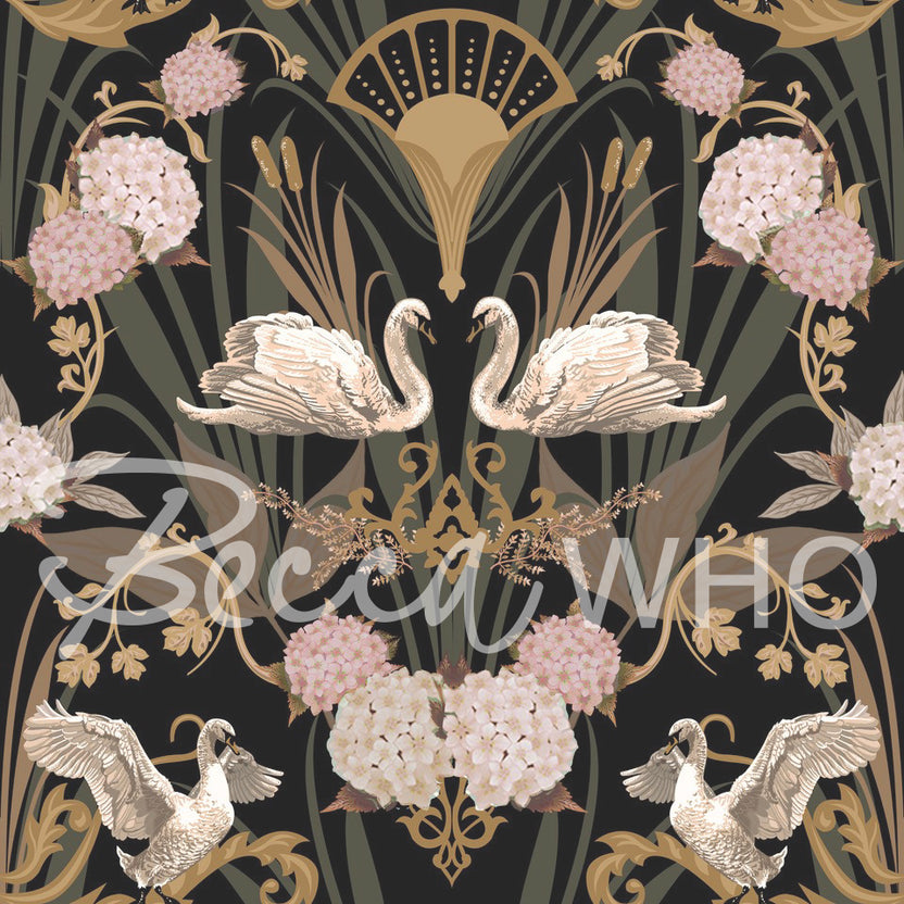 Luxury Art Deco Wallpaper Deco Swan Midnight by Becca Who — free download