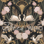 Deco Swan in Charcoal & Gold | Wallpaper Sample