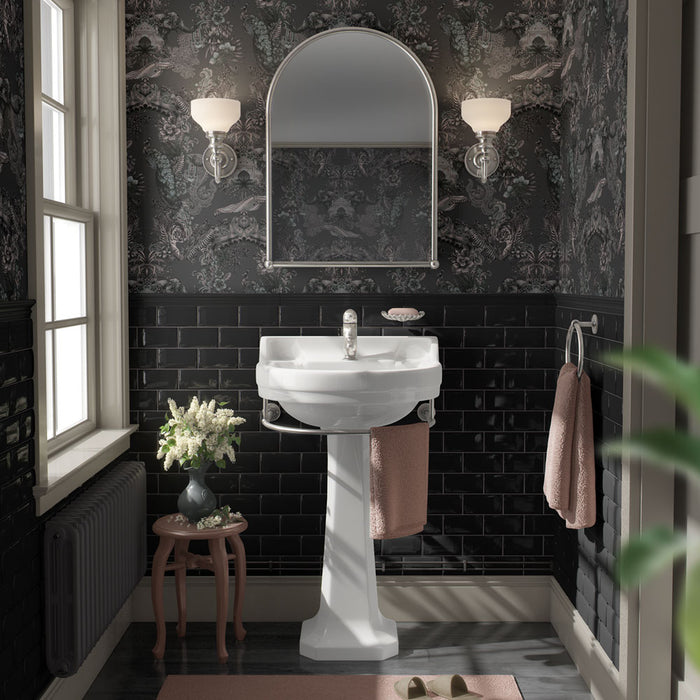 Dark Decor Bathroom Wallpaper with Indian Pattern by Designer, Becca Who