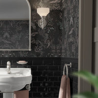 Dark Bathroom Wallpaper with Indian Pattern by Designer, Becca Who