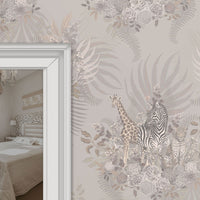 Elegant Pale Sand Patterned Designer Wallpaper with African Animals by Becca Who