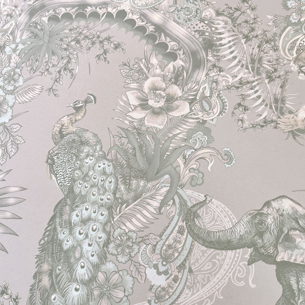Decorative Indian Pattern Designer Wallpaper in Pale Ivory by Becca Who