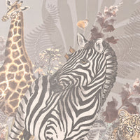 Pale Sand Patterned Designer Wallpaper with African Animals by Becca Who