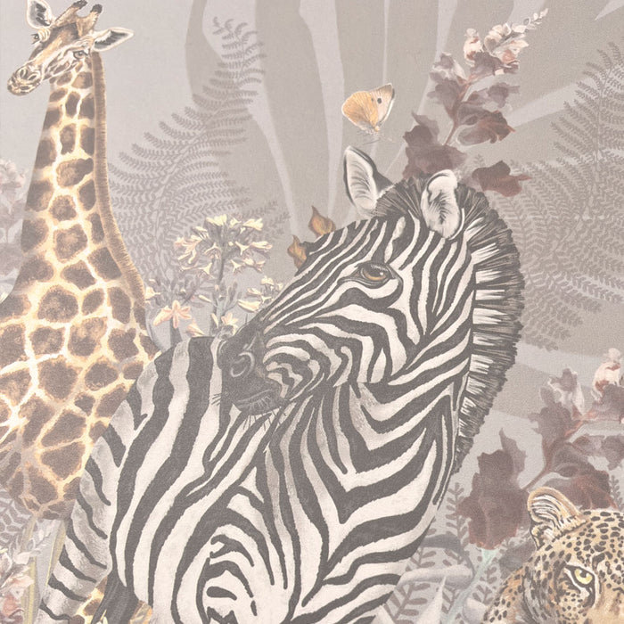 Pale Sand Patterned Designer Wallpaper with African Animals by Becca Who