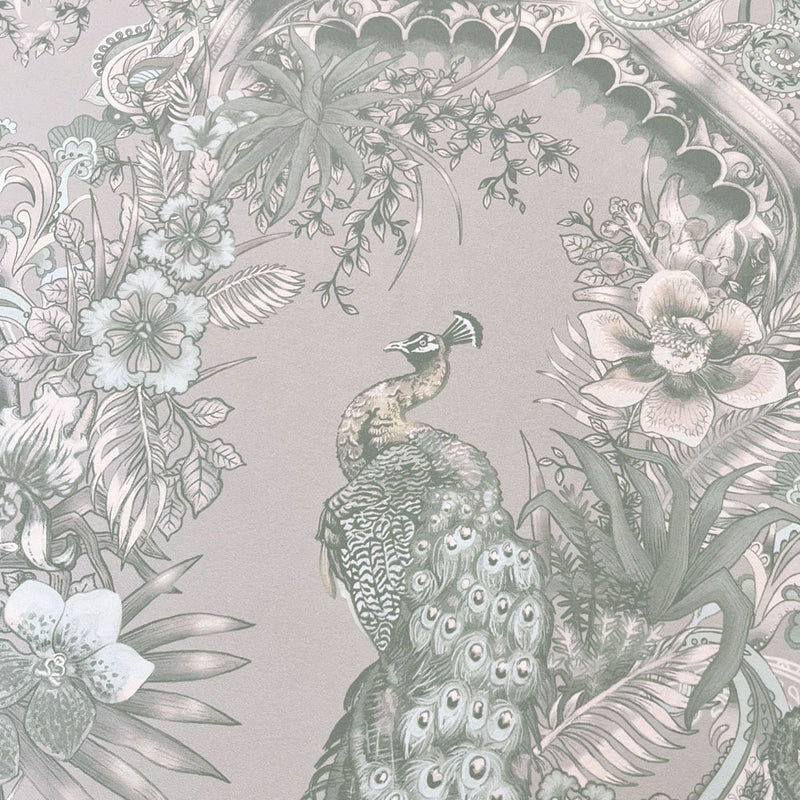 Decorative Indian Pattern Designer Wallpaper with peacocks by Becca Who