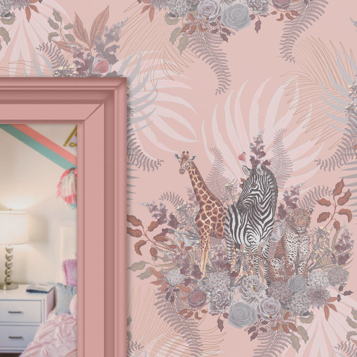 Animals Nursery Wallpaper in Peach by Designer, Becca Who