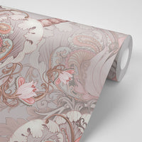 Pink Statement Wallpaper for Luxury Home & Commercial Interiors with Floral and Birds design