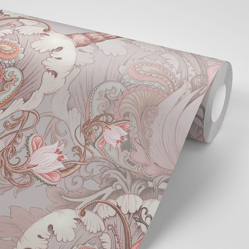 Pink Statement Wallpaper for Luxury Home & Commercial Interiors with Floral and Birds design