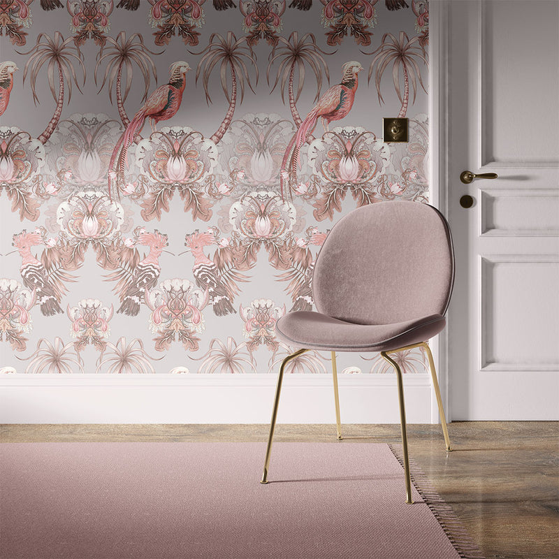 Luxury Pink Floral and Birds Statement Wallpaper by Designer Becca Who