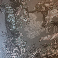 Dark Luxury Wallpaper in Charcoal with Indian Pattern by Designer, Becca Who