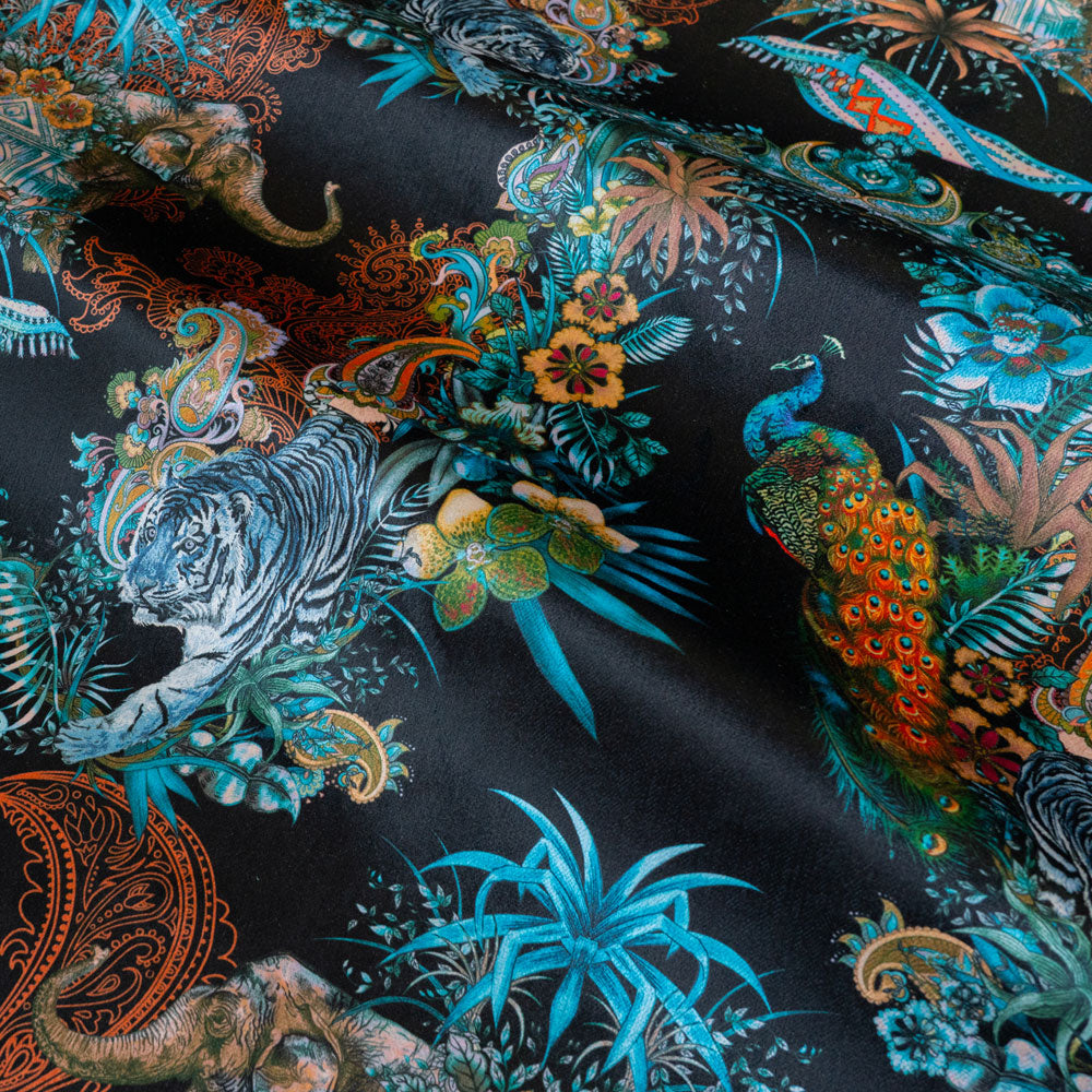 Magic Of India velvet fabric in black photographed at an angle to show the subtle sheen
