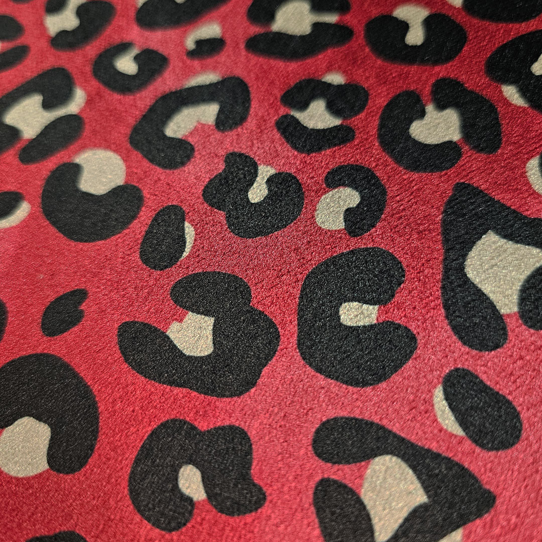 Burgundy Leopard Print Velvet Furnishing Fabric by UK Designer, Becca Who