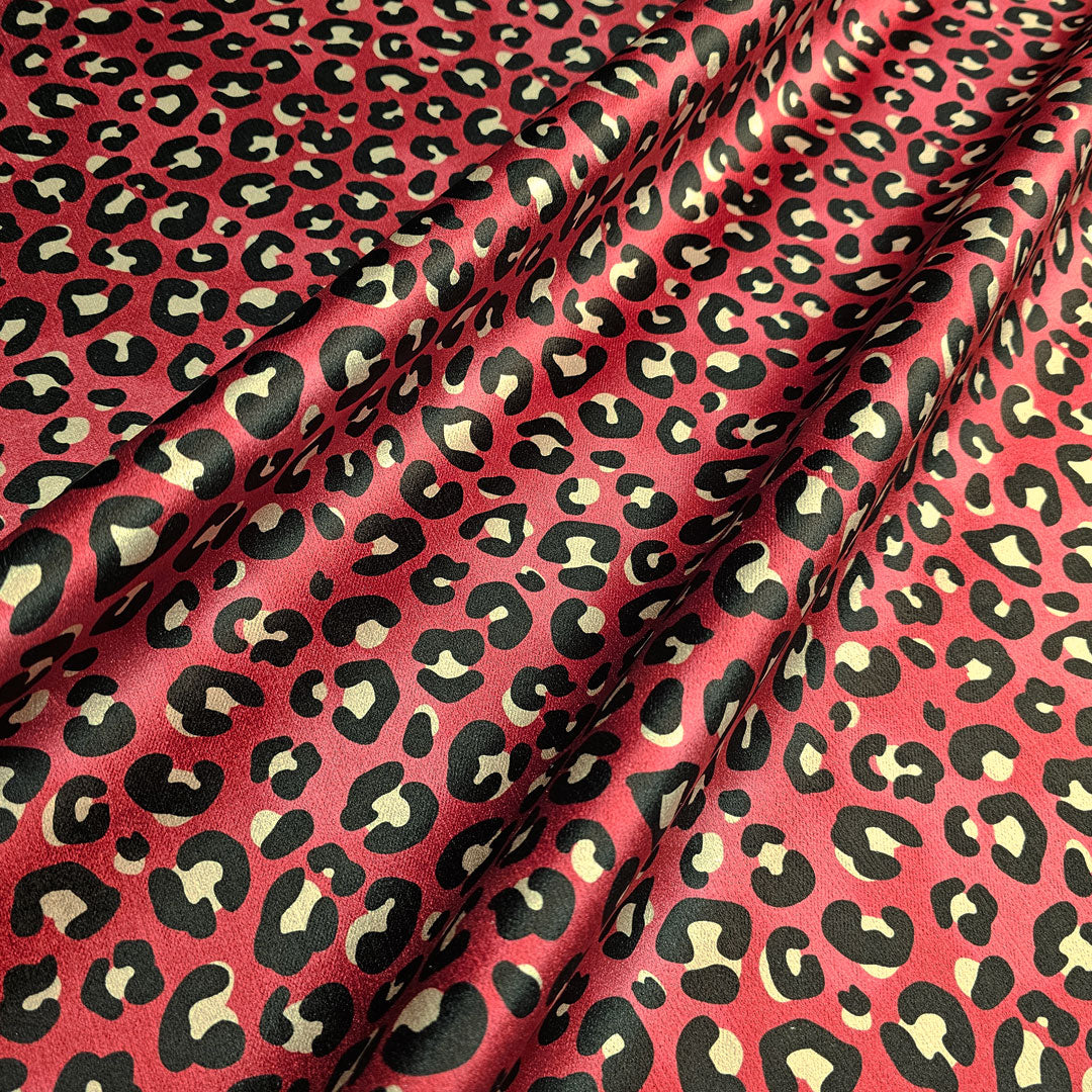 Burgundy Claret Leopard Print Velvet Upholstery & Curtain Fabric by UK Designer, Becca Who