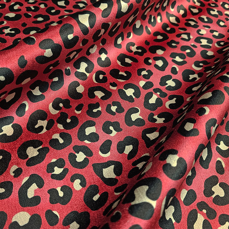 Burgundy Leopard Print Velvet Designer Furnishing Fabric 