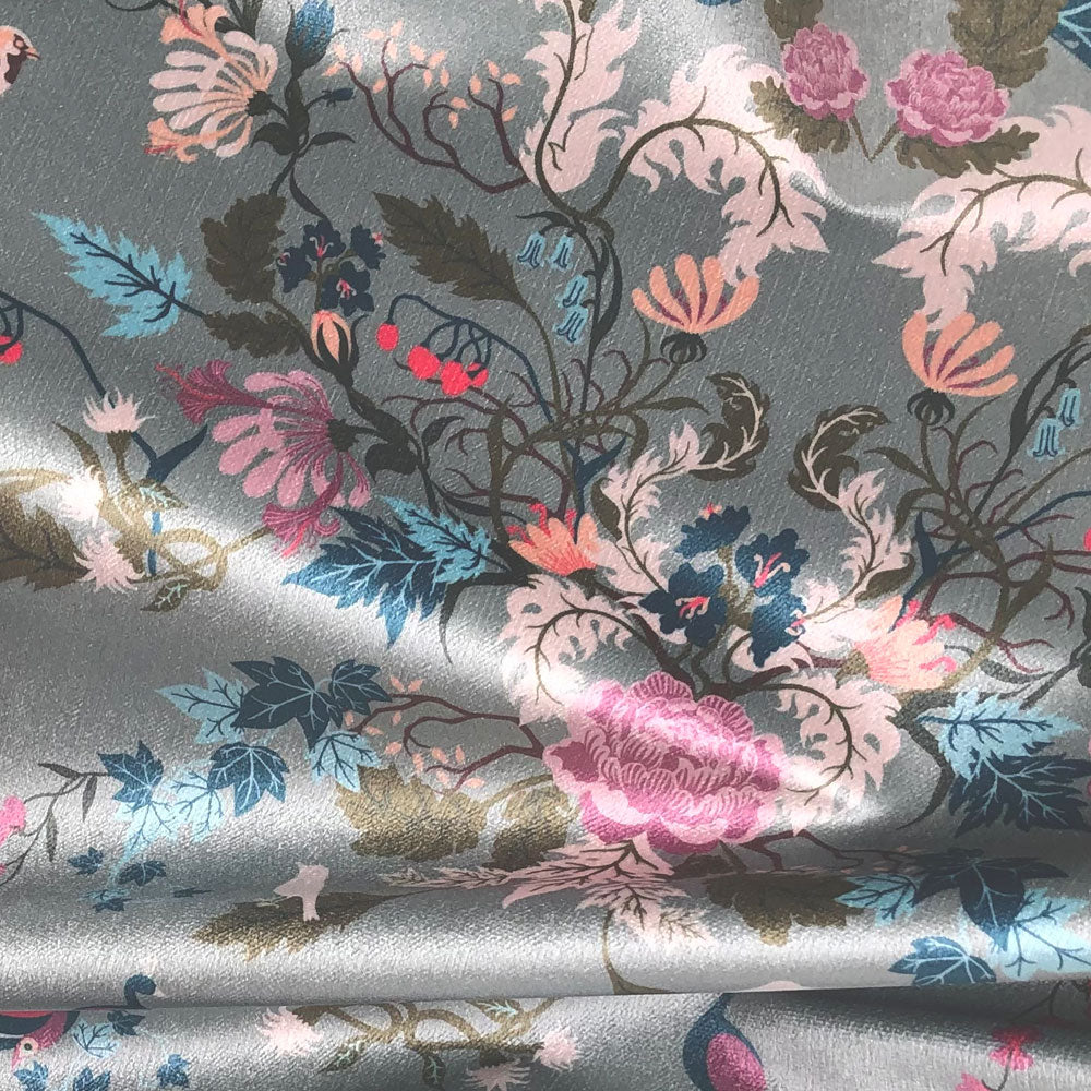 Soft Green & Pink Patterned Floral Velvet Fabric by Designer, Becca Who