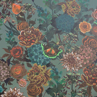 Sage Green Heavy Floral Vintage Style Luxury Wallpaper