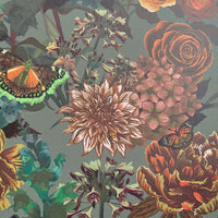 Sage Green  and Golden Hues Floral Vintage Inspired Wallpaper