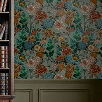 Sage Green Heavy Floral Luxury Wallpaper