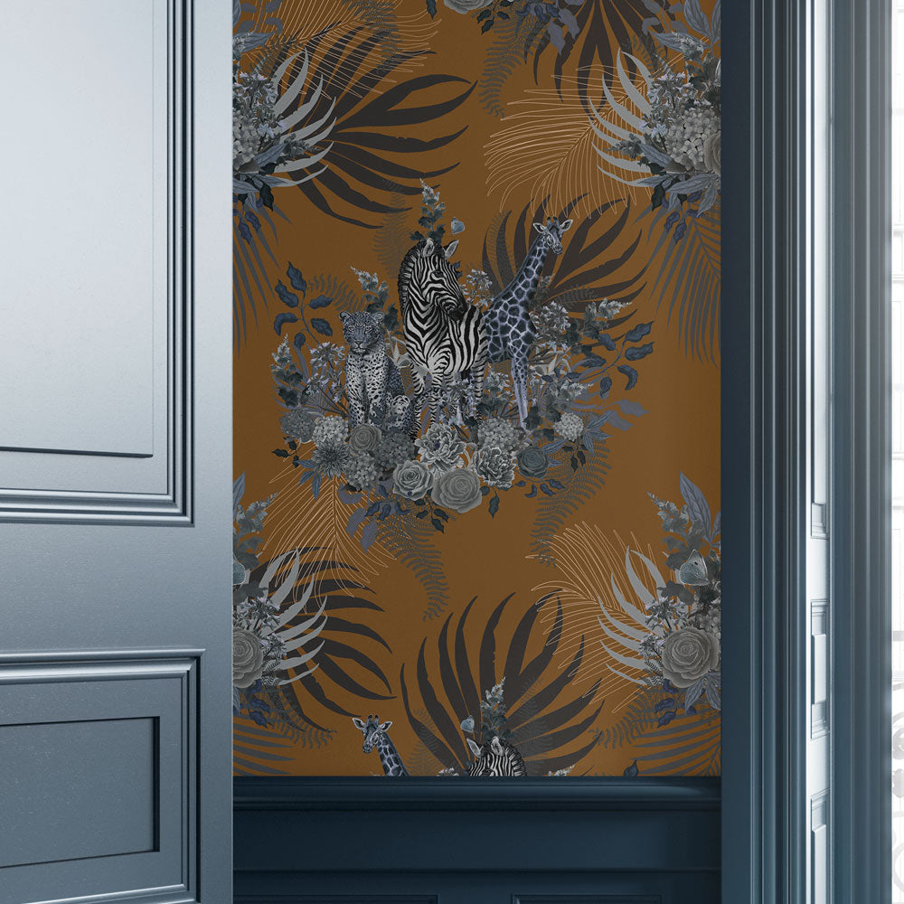 Mustard and Blue Feature Wallpaper Decor
