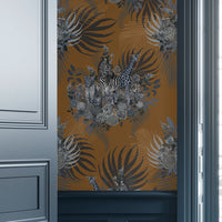 Mustard and Blue Feature Wallpaper Decor