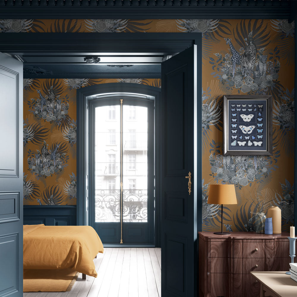 Mustard and Blue Statement Feature Wallpaper Home Decor