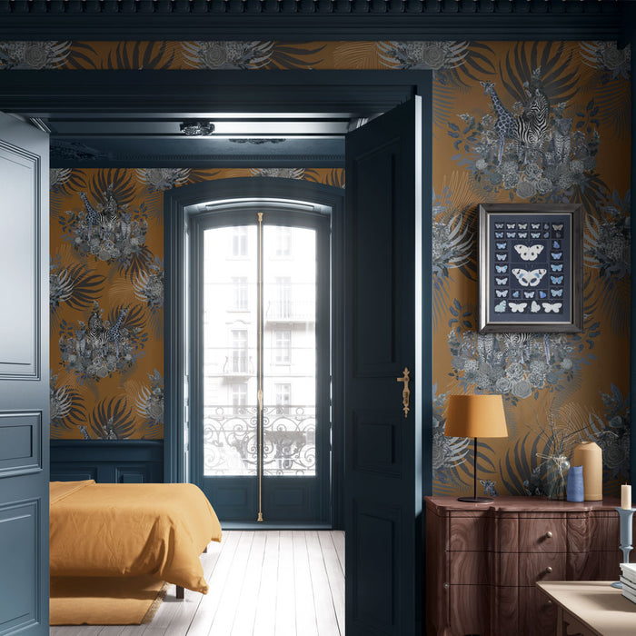 Mustard and Blue Statement Feature Wallpaper Home Decor