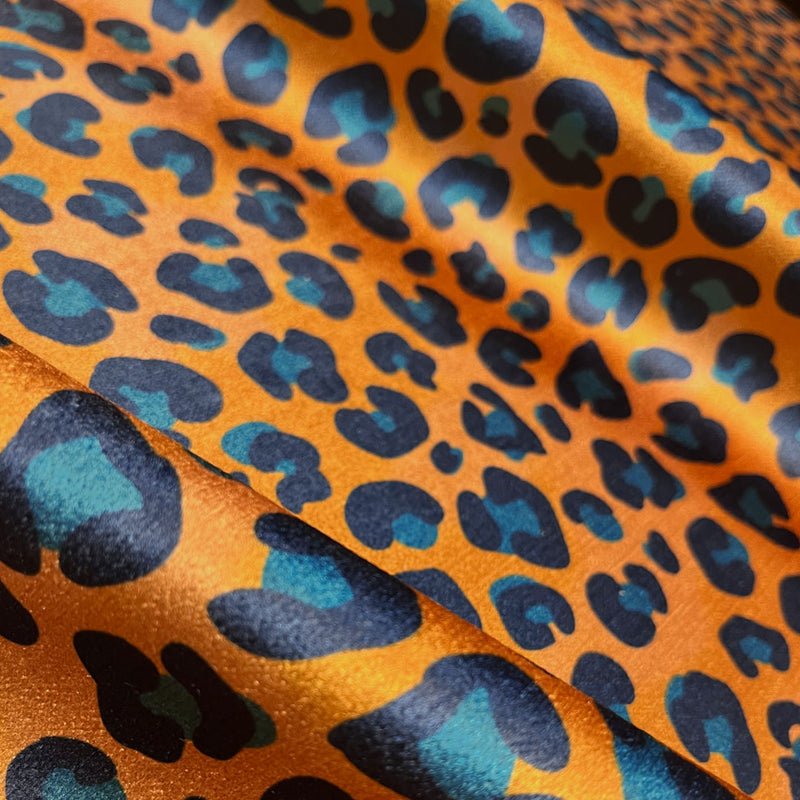 Mustard Yellow & Blue Leopard Print Velvet Designer Furnishing Fabric by Becca Who