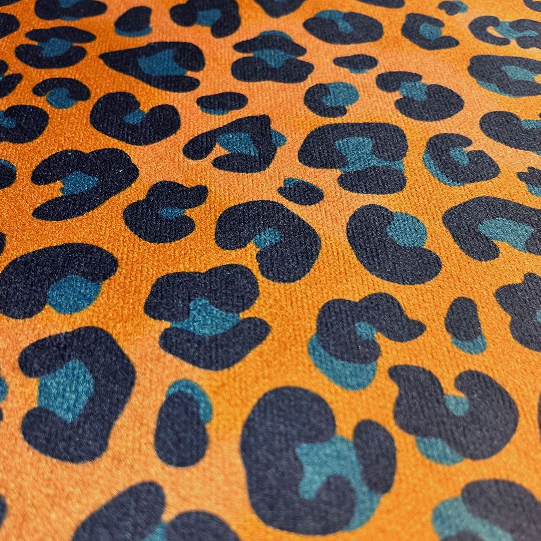 Mustard Yellow & Blue Leopard Print Velvet Furnishing Fabric by British Designer Becca Who