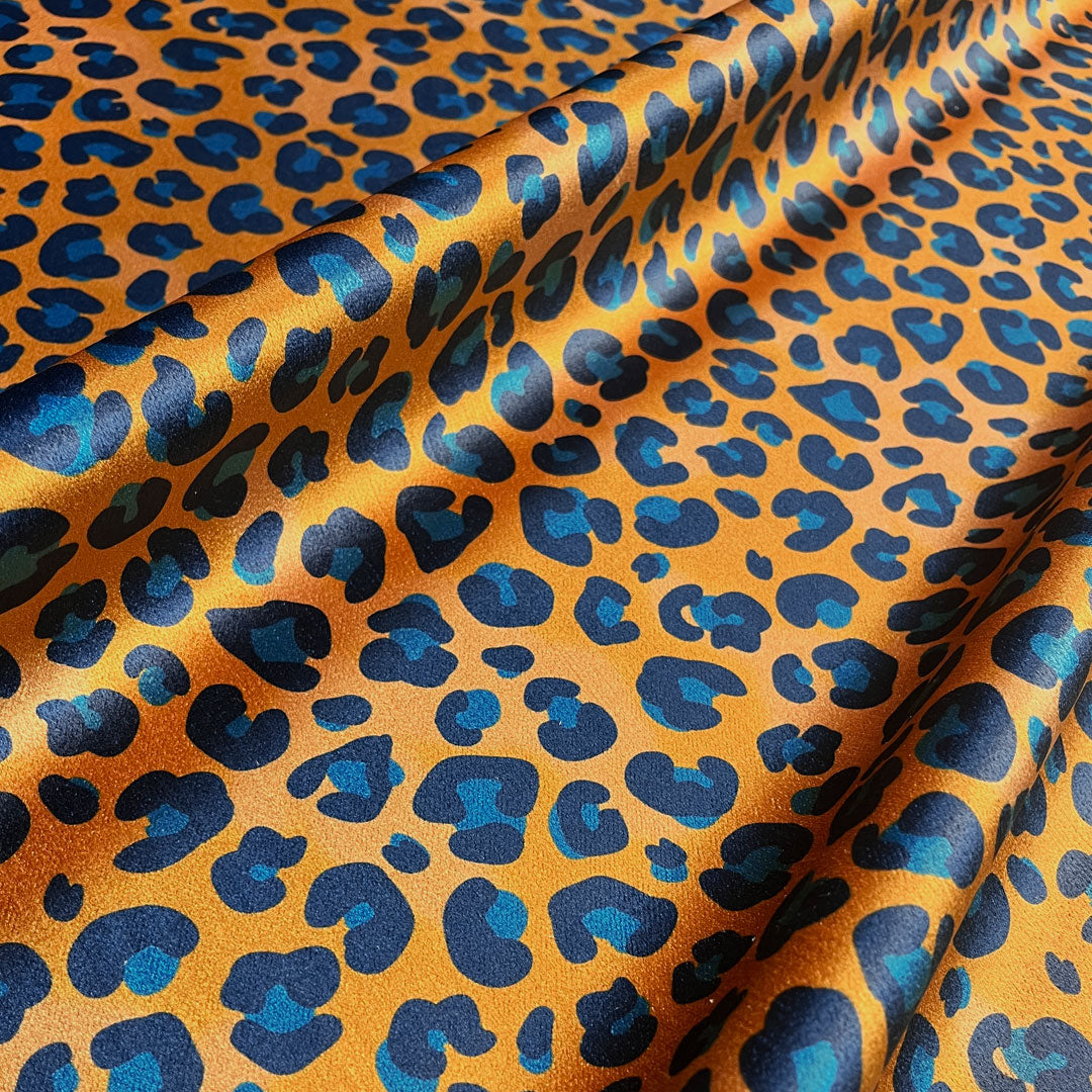 Designer Animal print Fabric for Interiors Mustard Yellow & Blue Leopard Print by Becca Who