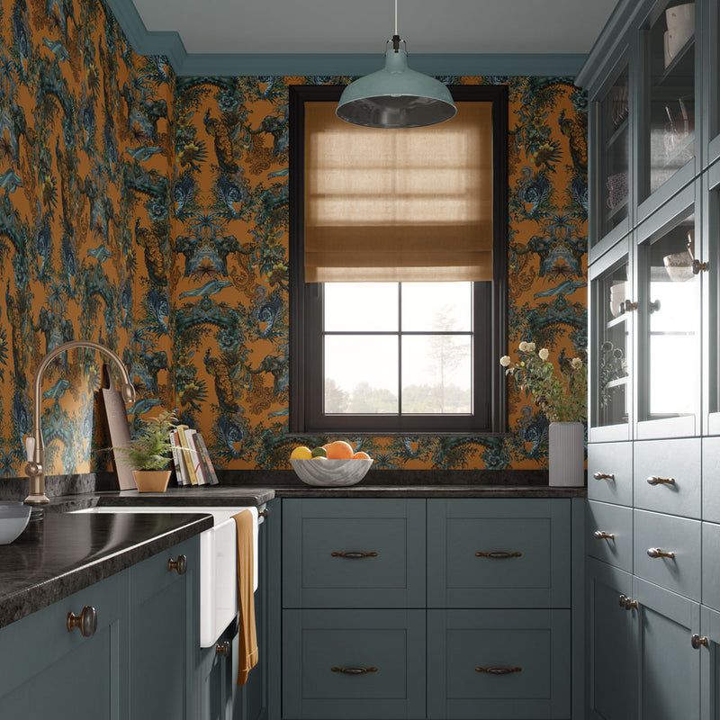 Mustard Yellow Patterned Kitchen Wallpaper