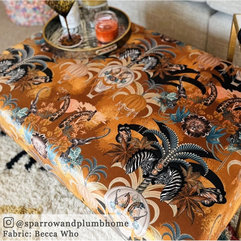 Mustard Yellow Safari Animals Print Fabric for Upholstery by Designer, Becca Who