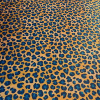 Designer Animal Print Velvet Fabric for Interiors in Mustard Yellow & Blue Leopard Print by Becca Who