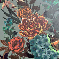 Sage Green Heavy Floral Vintage Inspired Wallpaper
