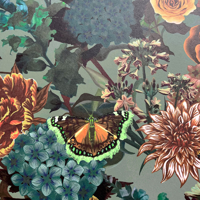 Sage Green Floral Vintage Inspired Luxury Wallpaper