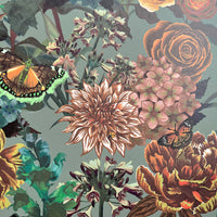 Sage Green  and Golden Hues Floral Vintage Inspired Wallpaper