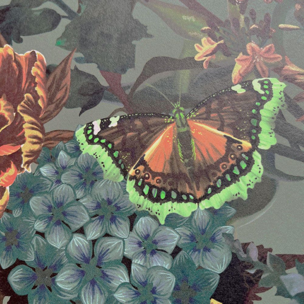 Green Floral Vintage Inspired Wallpaper by UK Designer, Becca Who